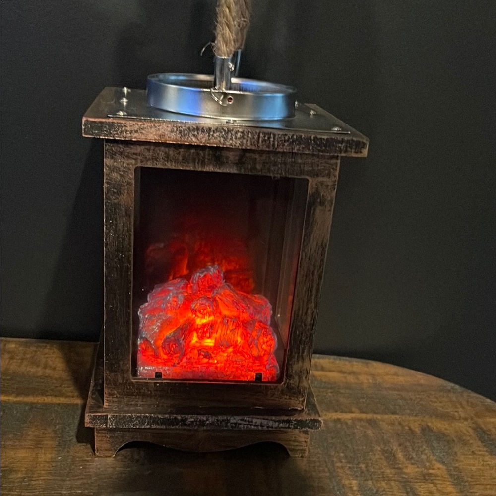 Vintage Rustic Brown Lantern with Red Ambers